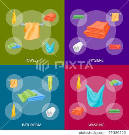 Cartoon Color Folded Towels Banner Set for Bathroom. Vector Cartoon Color Folded Towels Banner Set for Bathroom. Vector 55386523
