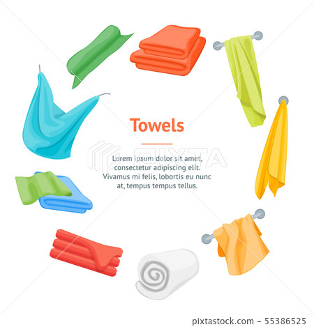 Cartoon Color Folded Towels for Bathroom Banner Card Circle. Vector 55386525