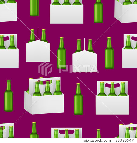 Realistic Detailed 3d Beer Bottles Pack Seamless Pattern Background. Vector Realistic Detailed 3d Beer Bottles Pack Seamless Pattern Background. Vector 55386547