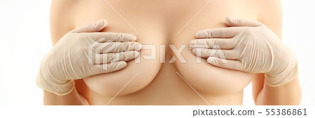 Young Topless Woman Hold Naked Breasts Portrait Young Topless Woman Hold Naked Breasts Portrait 55386861