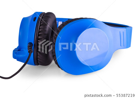 The Blue headphones with a microphone isolated on The Blue headphones with a microphone isolated on 55387219