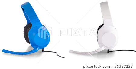 The white headphones with a microphone isolated on The white headphones with a microphone isolated on 55387228