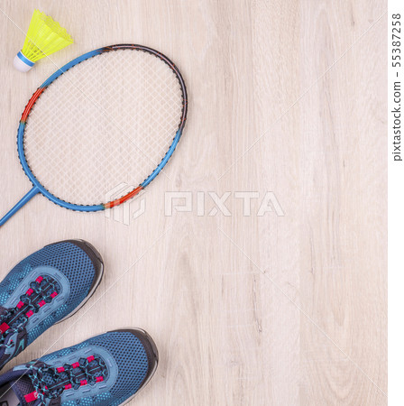 The pair of blue women's sneakers, badminton The pair of blue women's sneakers, badminton 55387258