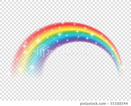 Abstract Realistic Colorful Rainbow with Shiny Stars on Transparent Background. Vector illustration. Abstract Realistic Colorful Rainbow with Shiny Stars on Transparent Background. Vector illustration. 55388544