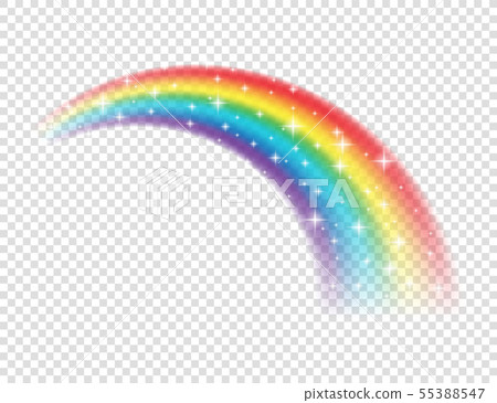 Abstract Realistic Colorful Rainbow with Shiny Stars on Transparent Background. Vector illustration. Abstract Realistic Colorful Rainbow with Shiny Stars on Transparent Background. Vector illustration. 55388547