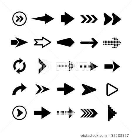 Black Arrows Set on White Background. Arrow, Cursor Icon. Vector Pointers Collection. Back, Next Web Black Arrows Set on White Background. Arrow, Cursor Icon. Vector Pointers Collection. Back, Next Web 55388557