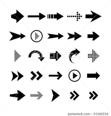 Black Arrows Set on White Background. Arrow, Cursor Icon. Vector Pointers Collection. Back, Next Web Black Arrows Set on White Background. Arrow, Cursor Icon. Vector Pointers Collection. Back, Next Web 55388558