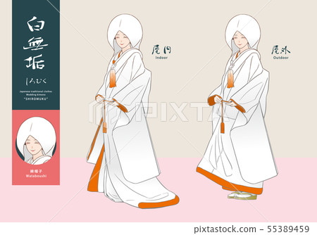 矢量插圖集的女人穿著朱紅白靛藍（棉帽） 55389459