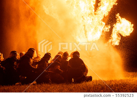 Firefighters and rescue training.  55392523