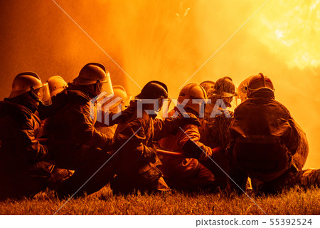 Firefighters and rescue training. Firefighters and rescue training. 55392524