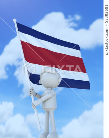 Costa Rican athletes raising the national flag 55392681