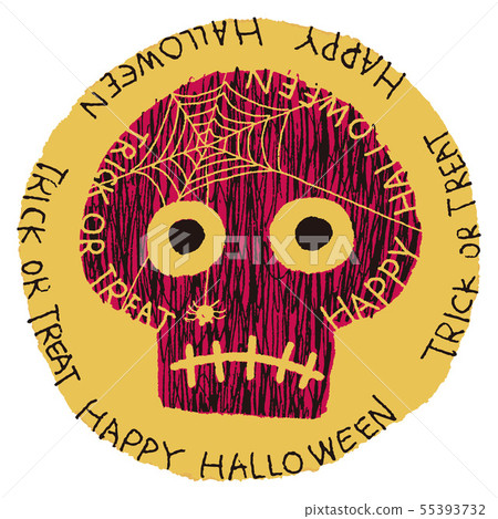 滑稽的頭骨和蜘蛛網的萬聖夜例證 滑稽的頭骨和蜘蛛網的萬聖夜例證 55393732