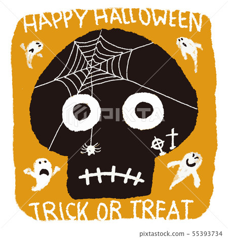 滑稽的頭骨和蜘蛛網和鬼魂的萬聖夜例證 55393734