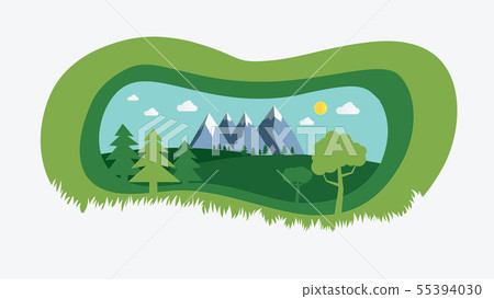 nature landscape with paper cut style design nature landscape with paper cut style design 55394030