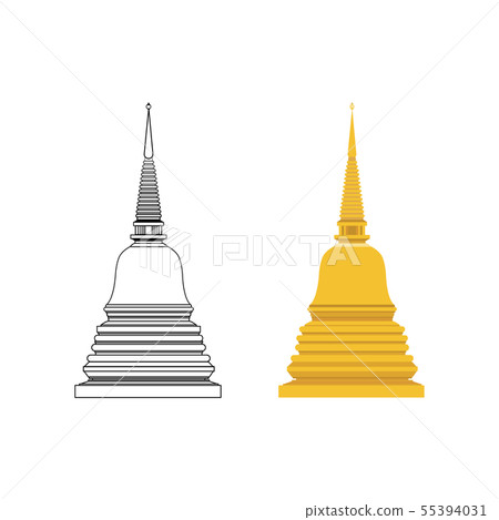 Golden pagoda and outline flat vector Golden pagoda and outline flat vector 55394031