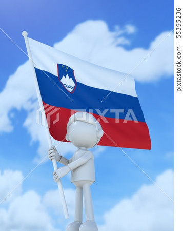 Slovenian athletes raising a national flag 55395236