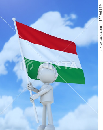 Hungarian athletes raising flags 55396359
