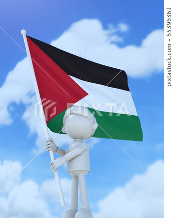 Palestinian sportsman raising a national flag Palestinian sportsman raising a national flag 55396361