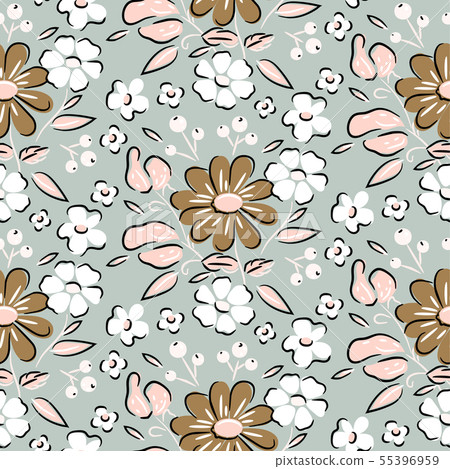 Seamless flowers vintage hand drawn brown beige colors vector pattern. Seamless flowers vintage hand drawn brown beige colors vector pattern. 55396959