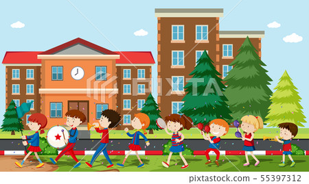 Active kids playing in outdoor scene Active kids playing in outdoor scene 55397312