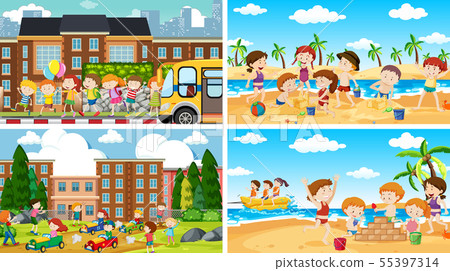 Set of scenes in nature setting Set of scenes in nature setting 55397314