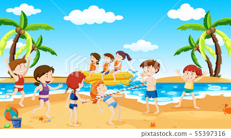 Active kids playing in outdoor scene Active kids playing in outdoor scene 55397316