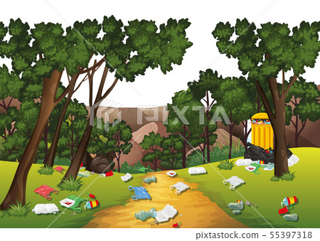 Rubbish in park scene Rubbish in park scene 55397318