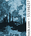Steelworks silhouette on grunge blue background. 55398257