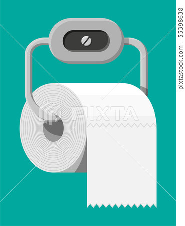 White roll of toilet paper on holder. White roll of toilet paper on holder. 55398638
