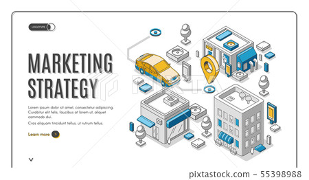 Marketing strategy isometric web banner, planning 55398988