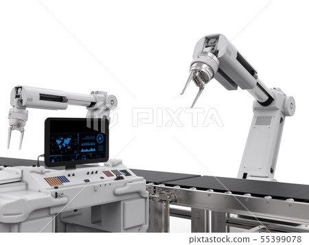 control panel screen with robotic arms 55399078