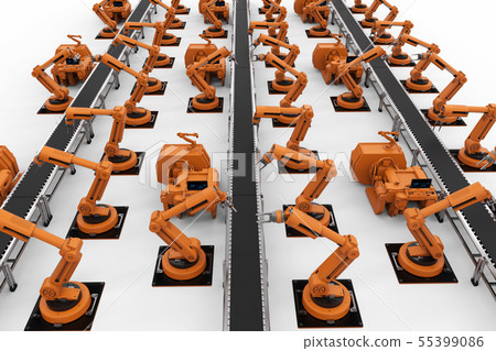 robot arms with conveyor line robot arms with conveyor line 55399086