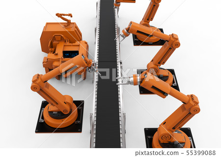 robot arms with conveyor line robot arms with conveyor line 55399088