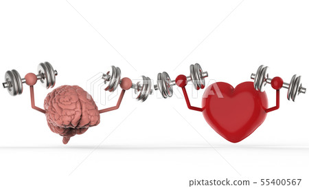 brain and heart holding dumbbells brain and heart holding dumbbells 55400567