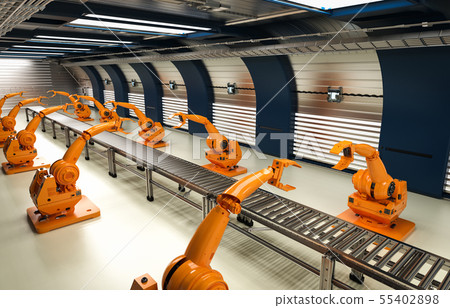 robotic arms with conveyor line robotic arms with conveyor line 55402898