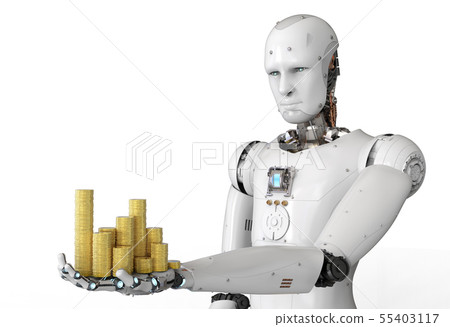 Android Robot Holding Gold Coins Stock Illustration 55403117 Pixta