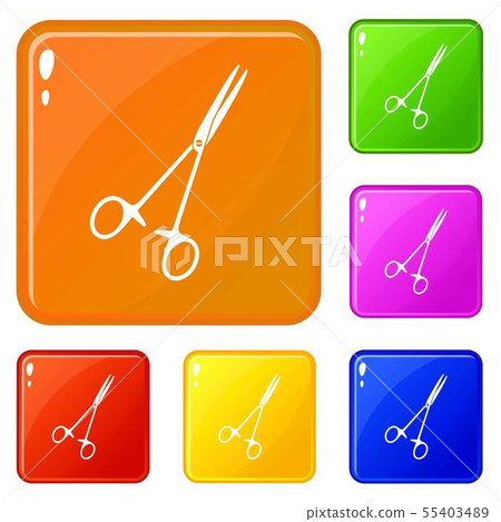 Medical clamp scissors icons set vector color 55403489