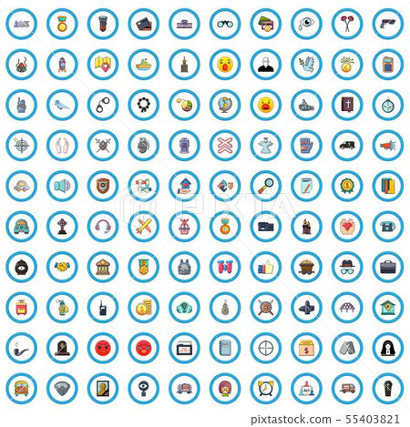 100 war center icons set, cartoon style 100 war center icons set, cartoon style 55403821