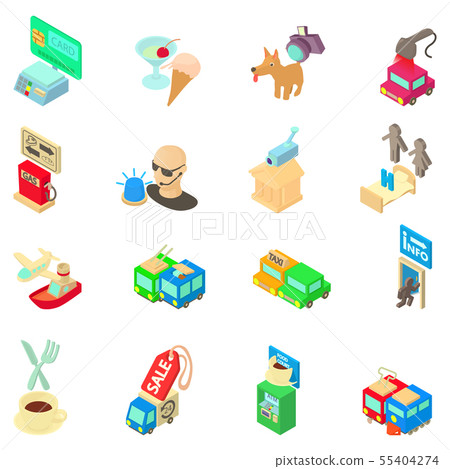 Travel purchase icons set, isometric style 55404274