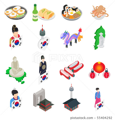 Korea icons set, isometric style Korea icons set, isometric style 55404292