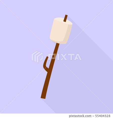 Marshmallow on wood stick icon, flat style Marshmallow on wood stick icon, flat style 55404328