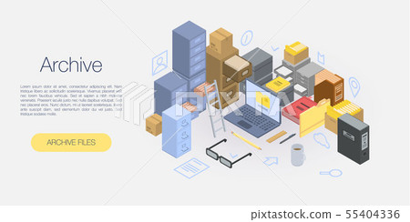 Office archive concept banner, isometric style Office archive concept banner, isometric style 55404336