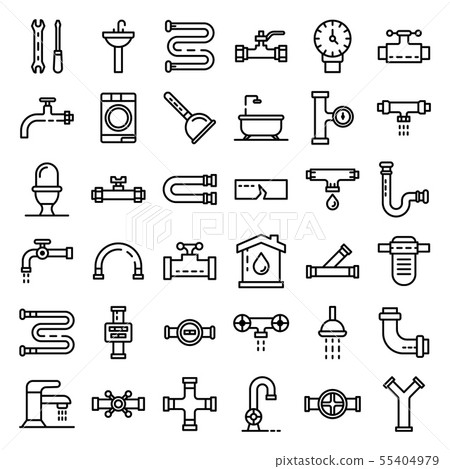 Plumbing icons set, outline style 55404979