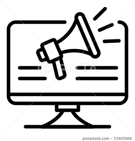 Bullhorn and monitor icon, outline style 55405069