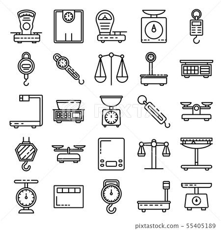 Weigh scales icons set, outline style Weigh scales icons set, outline style 55405189