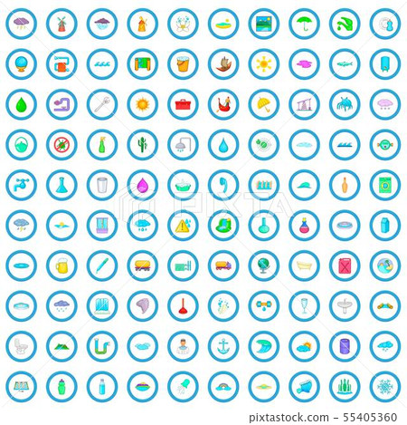 100 water supply icons set, cartoon style 55405360