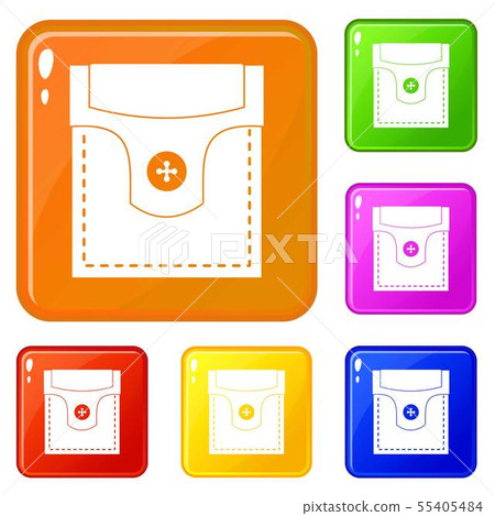 Valve pocket with button icons set vector color 55405484