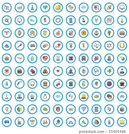 100 wealth icons set, cartoon style 55405486