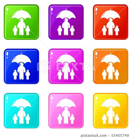 Insurance family icons set 9 color collection Insurance family icons set 9 color collection 55405749