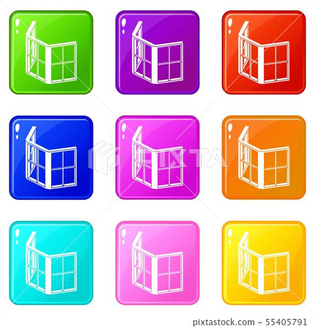 Facade window frame icons set 9 color collection Facade window frame icons set 9 color collection 55405791